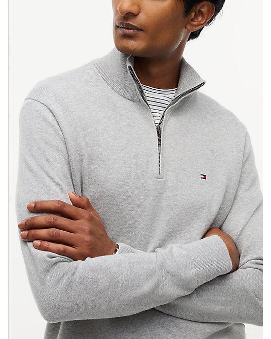 Tommy Hilfiger Gray Mock Neck Quarter Zip Jumper With Cashmere for men