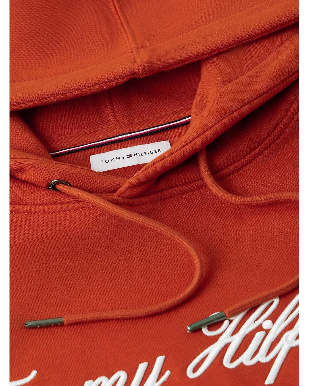Tommy Hilfiger Orange Logo Embroidery Fleece Hoody for men