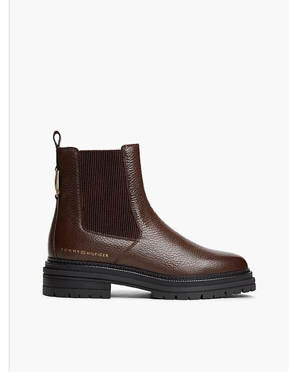 Tommy Hilfiger Brown Pebble Grain Leather Chelsea Boots