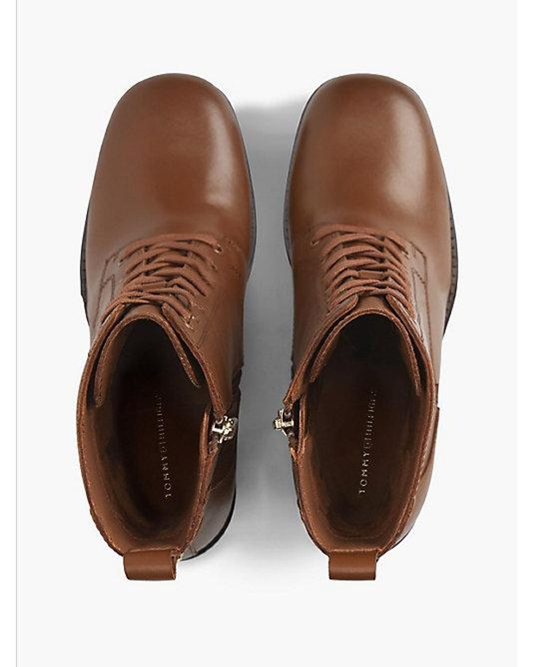 Tommy Hilfiger Brown Leather Square Toe Lace Up Boots