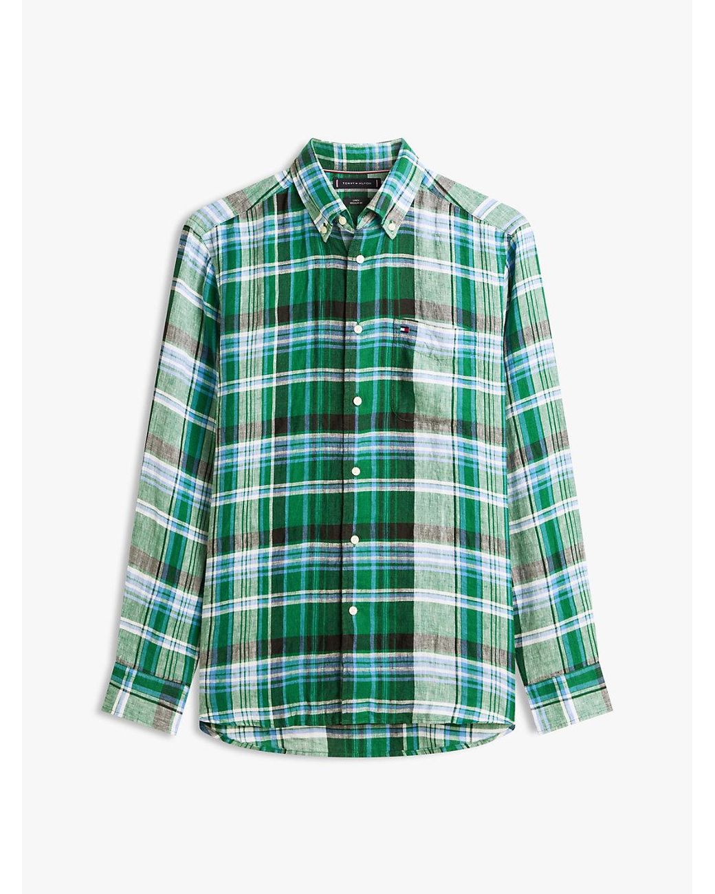 Tommy Hilfiger Green Regular Fit Madras Check Pure Linen Shirt for men