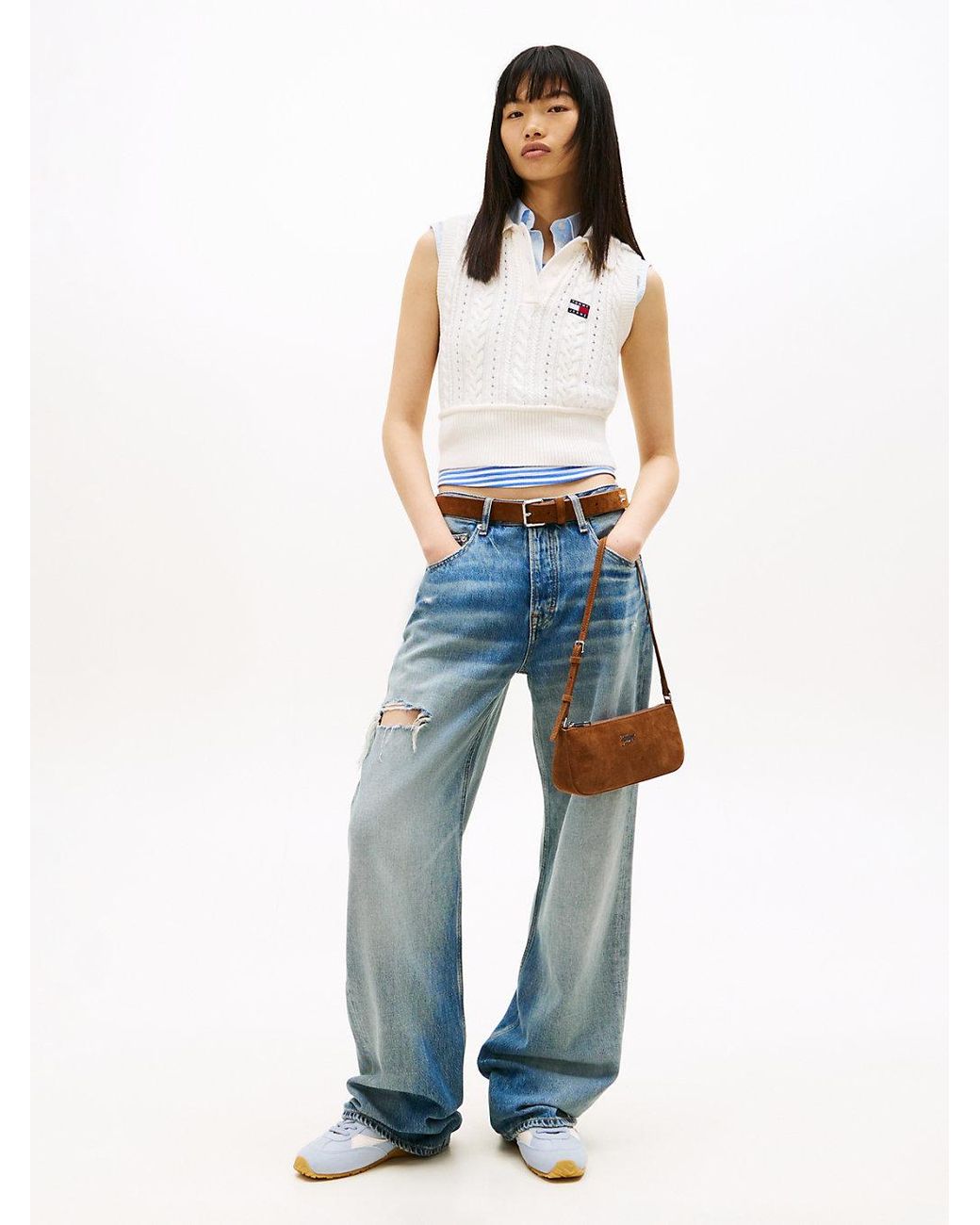 Tommy Hilfiger Blue Mia Distressed Mid Rise Relaxed Straight Leg Jeans