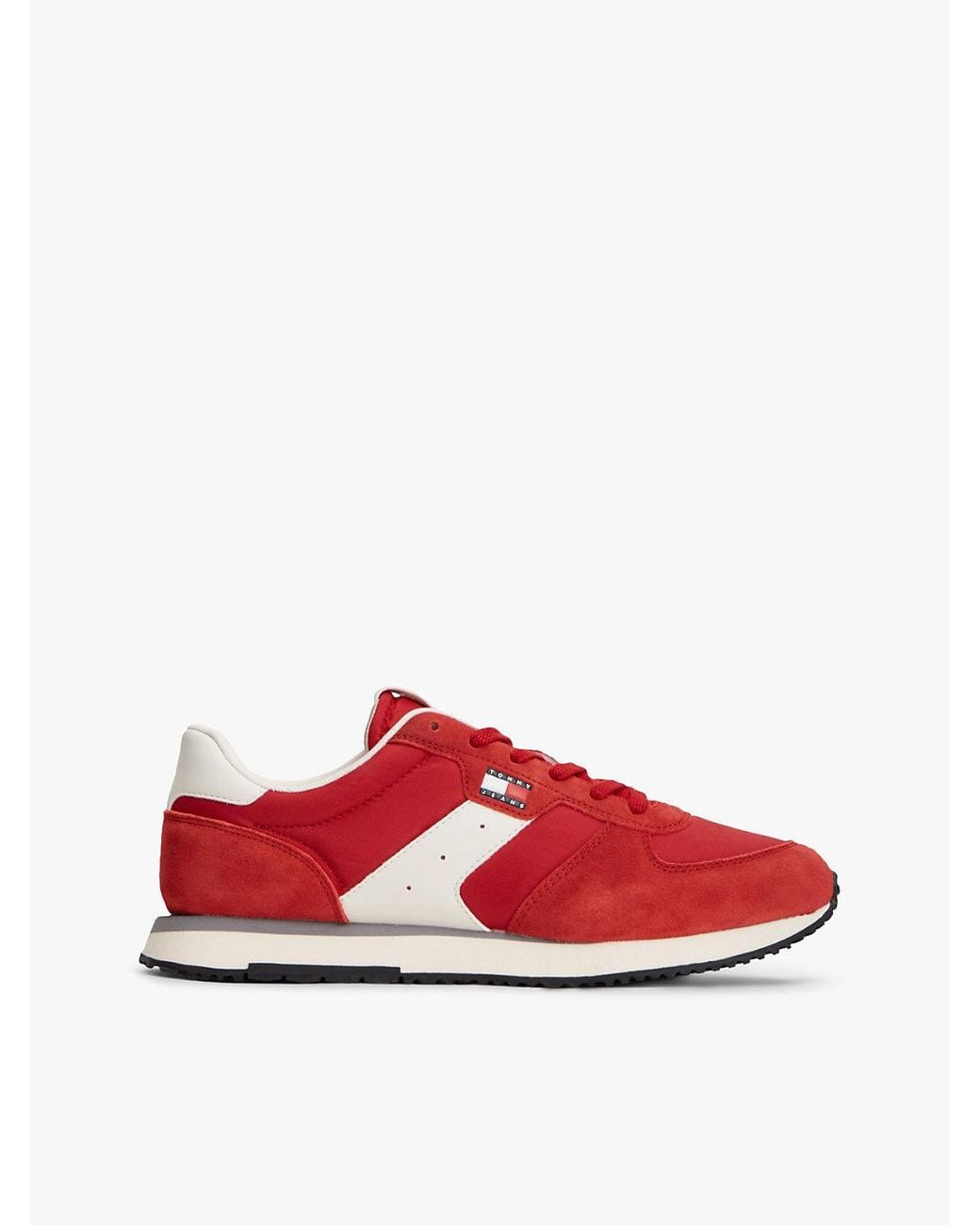 Tommy Hilfiger Red Suede Mixed Texture Trainers for men