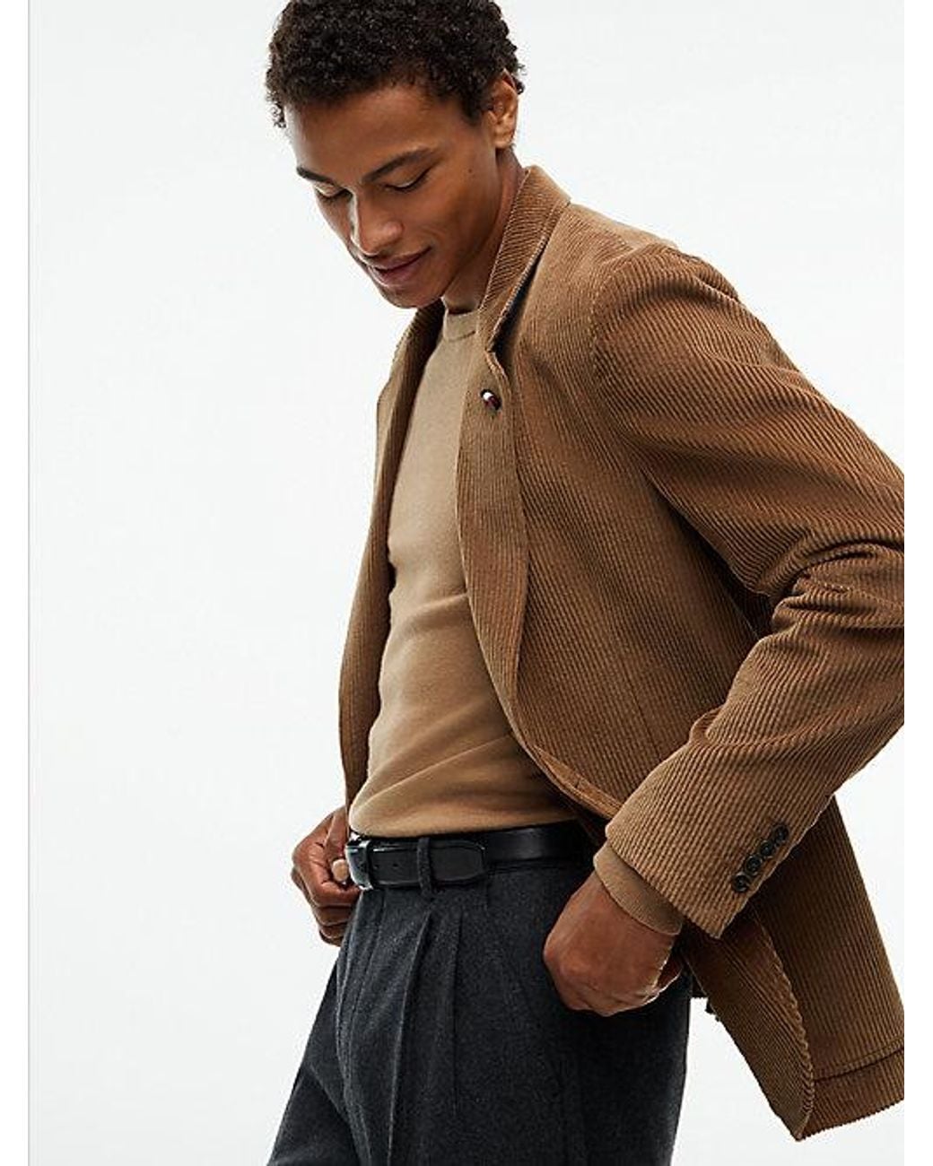 Tommy Hilfiger Brown Corduroy Regular Fit Single Breasted Blazer for men