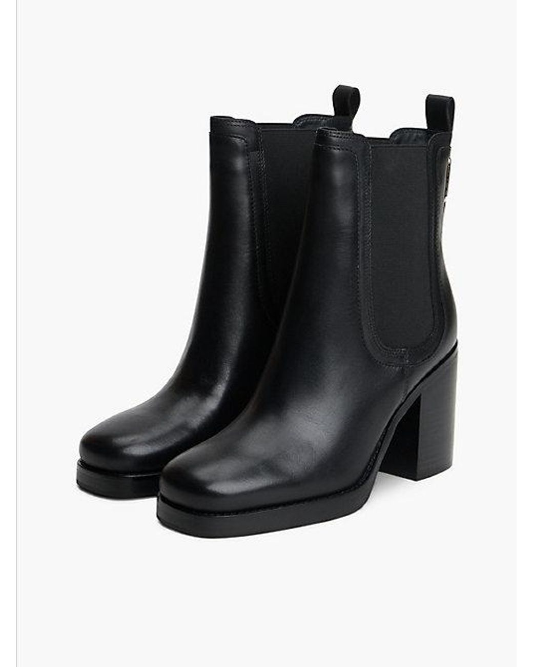 Tommy Hilfiger Black Leather Square Toe Block Heel Chelsea Boots