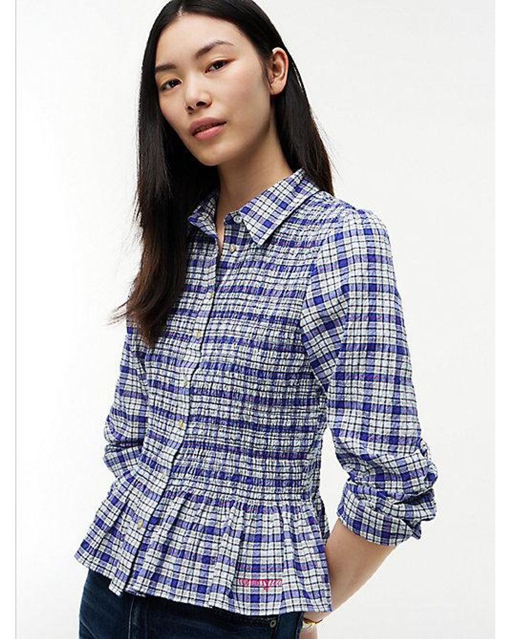 Tommy Hilfiger Blue Slim Fit Smock Seersucker Shirt