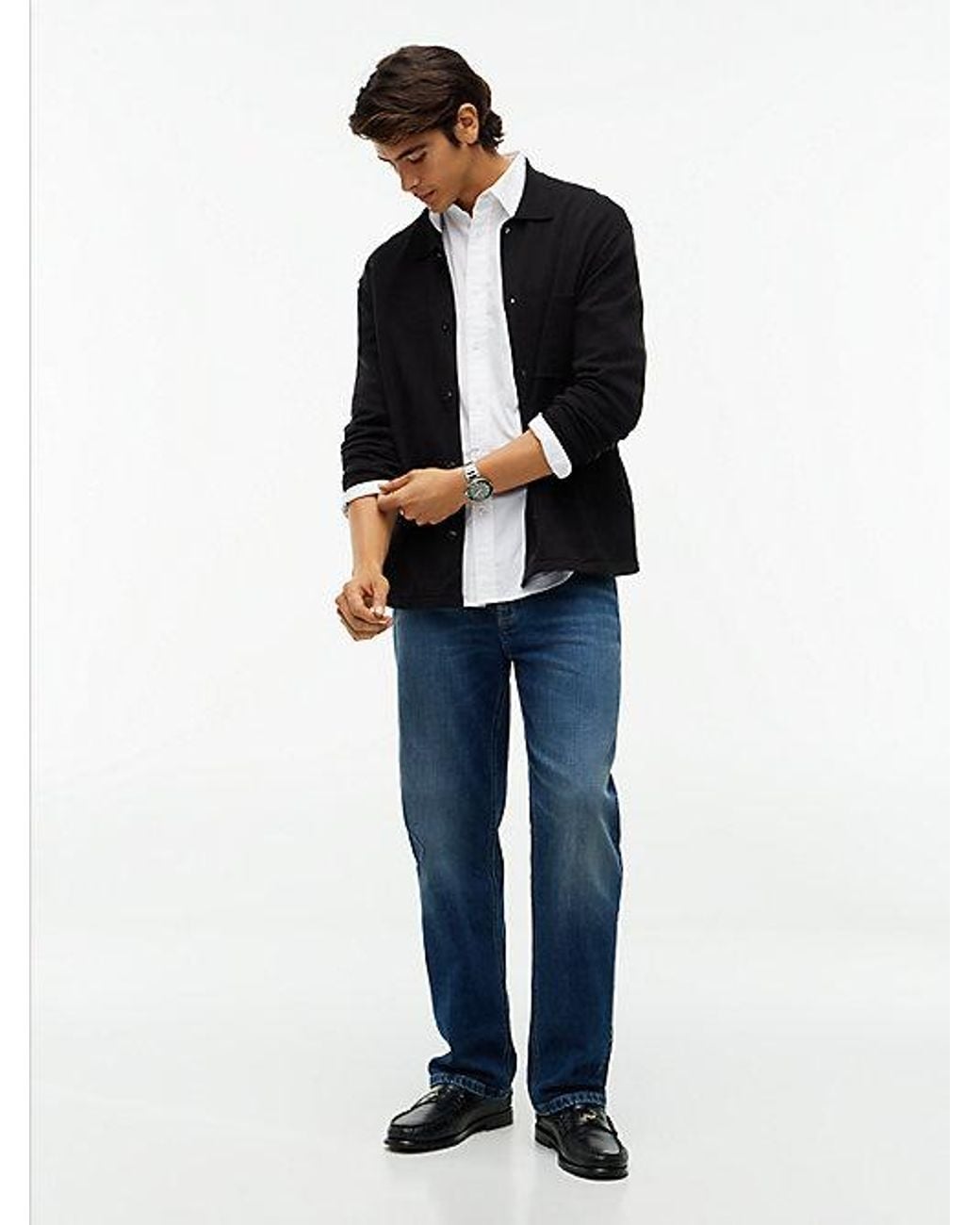 Tommy Hilfiger Black Relaxed Fit Flag Embroidery Knitted Overshirt for men