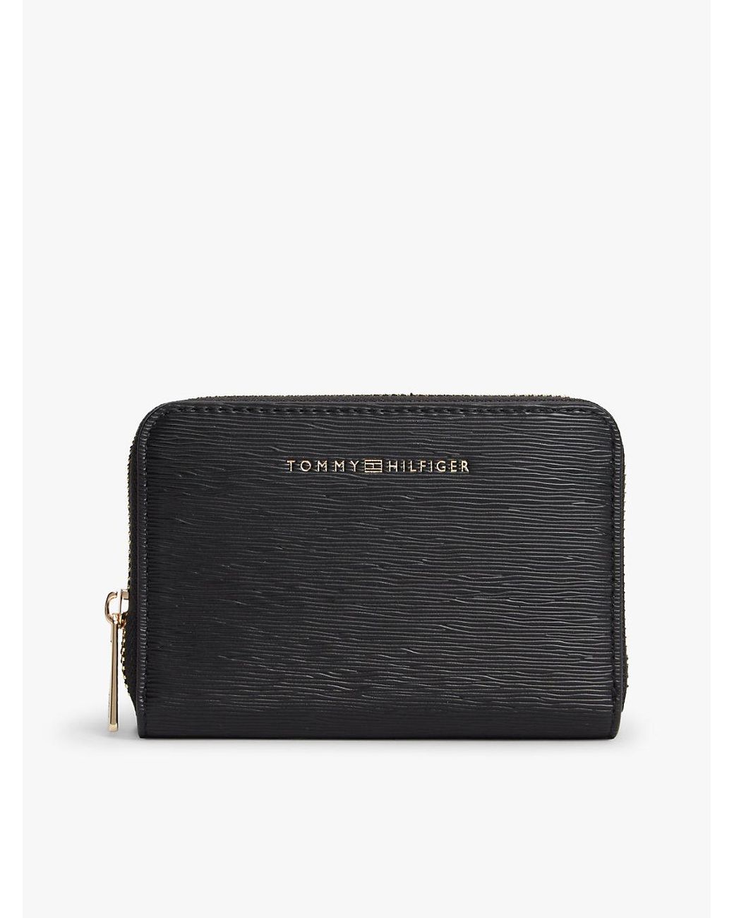 Tommy Hilfiger Black Metallic Logo Zip-Around Textured Wallet