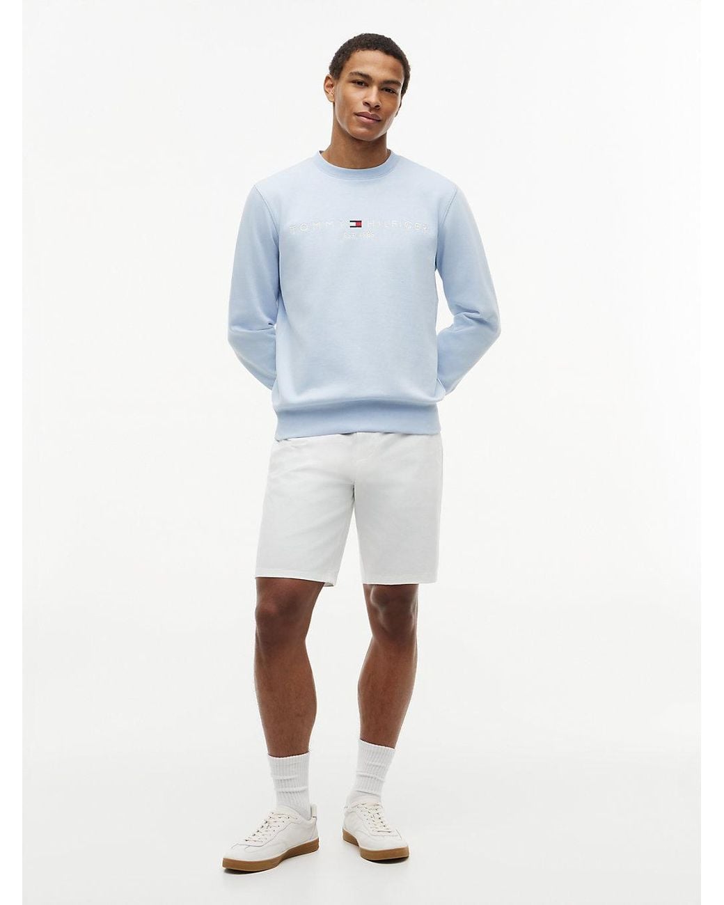 Tommy Hilfiger Blue Logo Fleece Crew Neck Sweatshirt for men