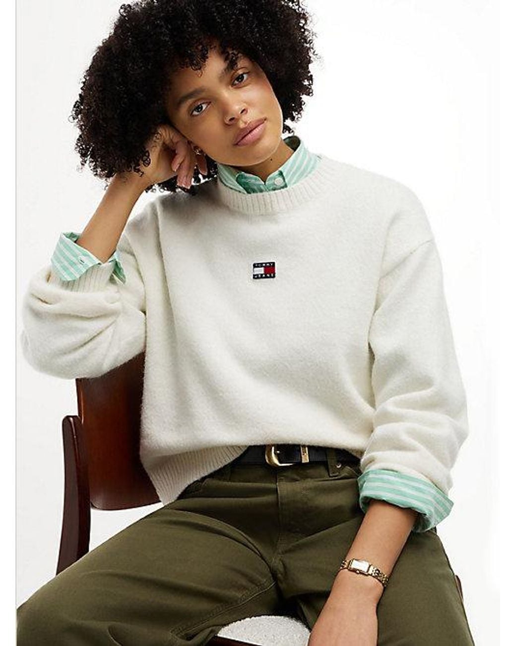Tommy Hilfiger White Tommy Badge Fluffy Jumper With Alpaca