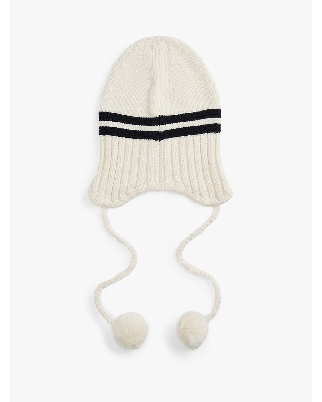 Tommy Hilfiger White Tommy Girl Stripe Wool Blend Bauble Beanie