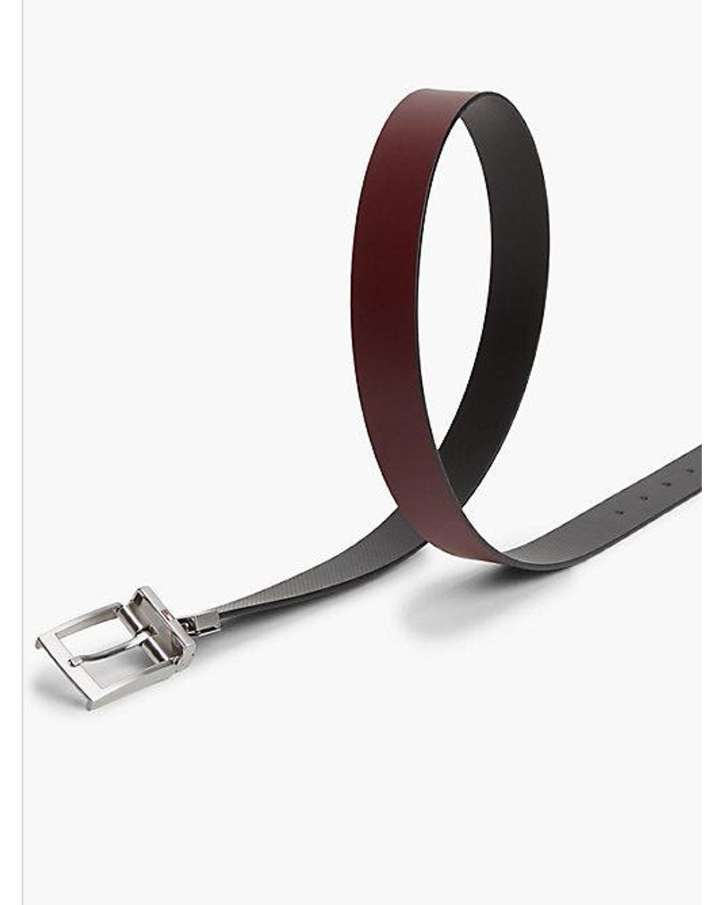 Tommy Hilfiger White Textured Leather Reversible Square Buckle Belt for men