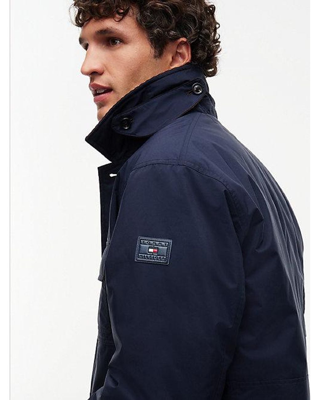 Tommy Hilfiger Blue Corduroy Collar Padded Ripstop Barn Jacket for men