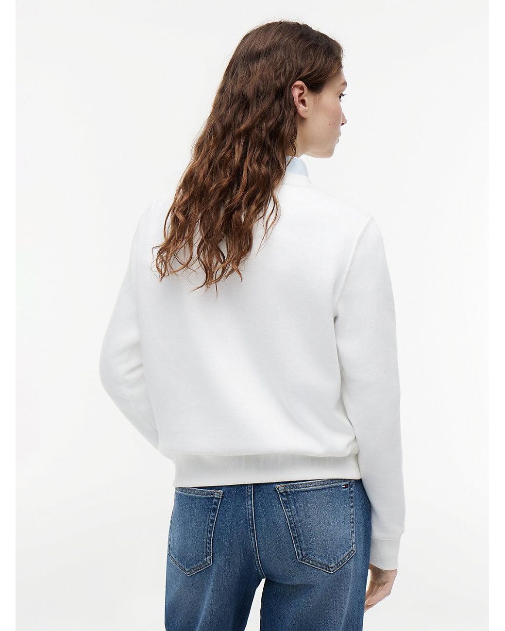 Tommy Hilfiger White Flag Embroidery Brushed Fleece Sweatshirt