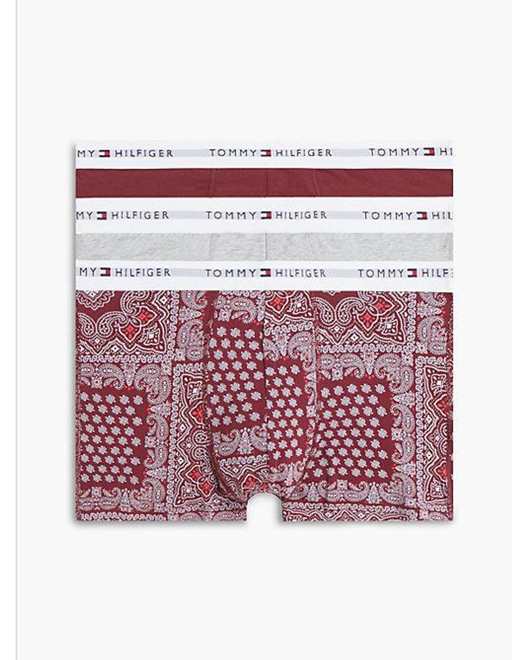 Tommy Hilfiger Red 3 Pack Signature Logo Waistband Print Trunks for men
