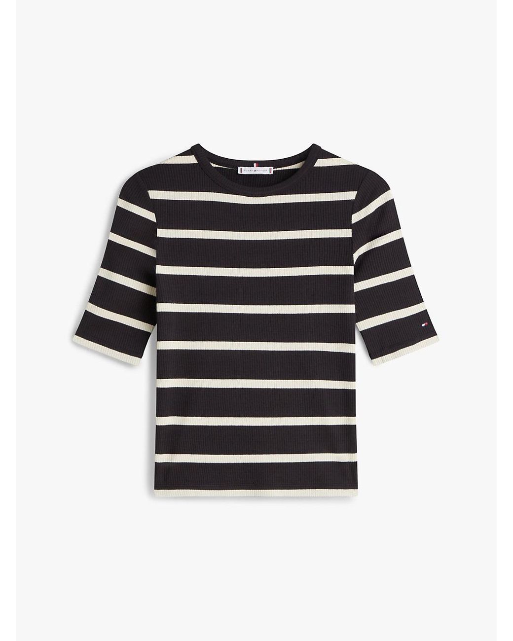 Tommy Hilfiger Black Ribbed Slim Half Sleeve T-Shirt