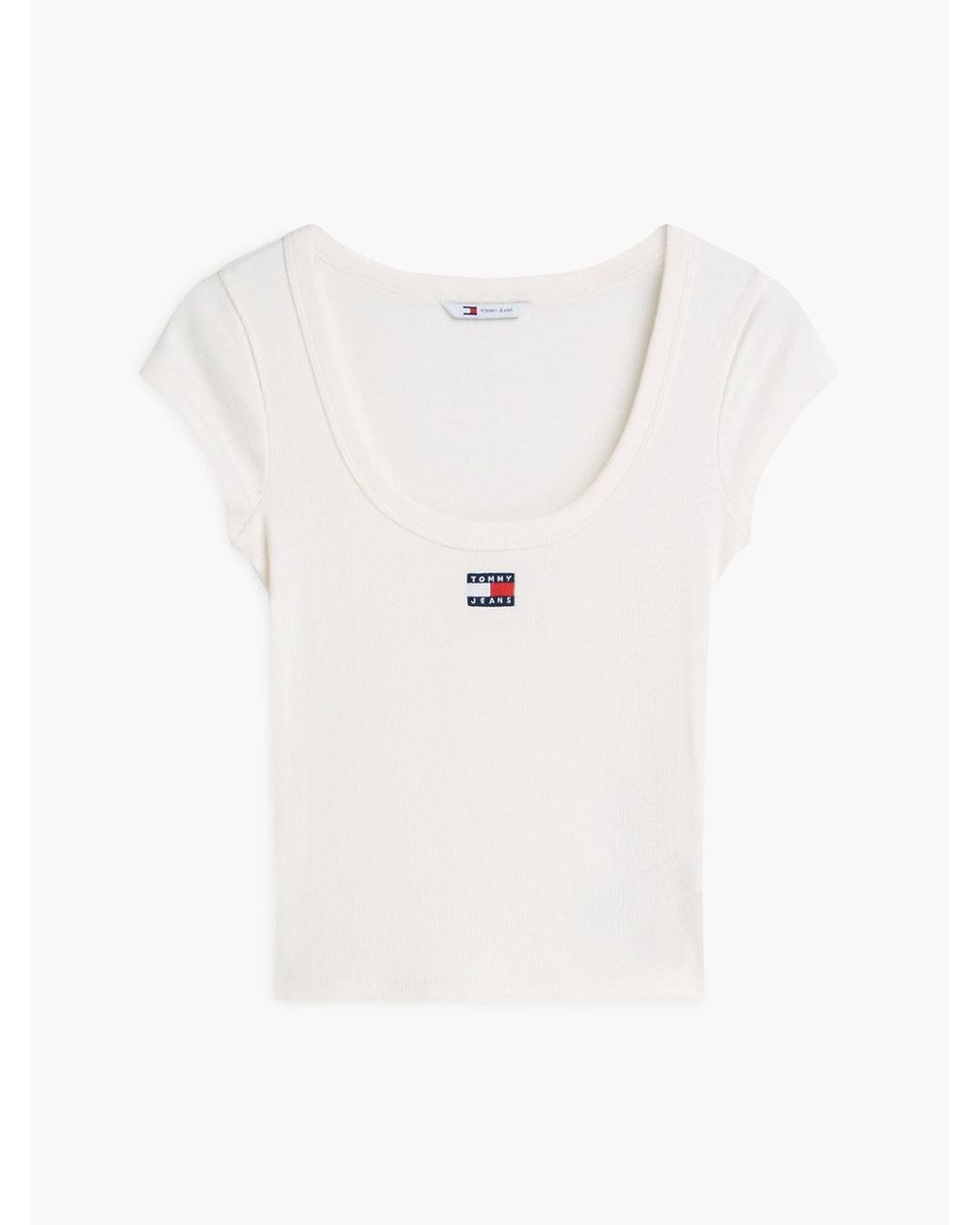 Tommy Hilfiger White Tommy Badge Scoop Neck Slim T-Shirt