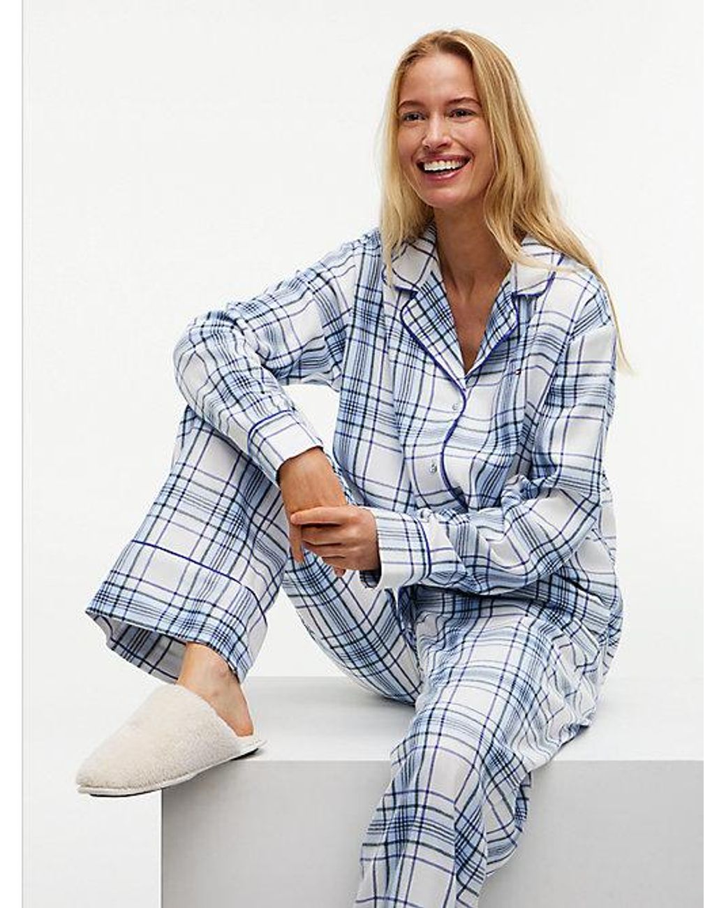 Tommy Hilfiger Blue Essential Flannel Pyjamas And Slippers Gift Set
