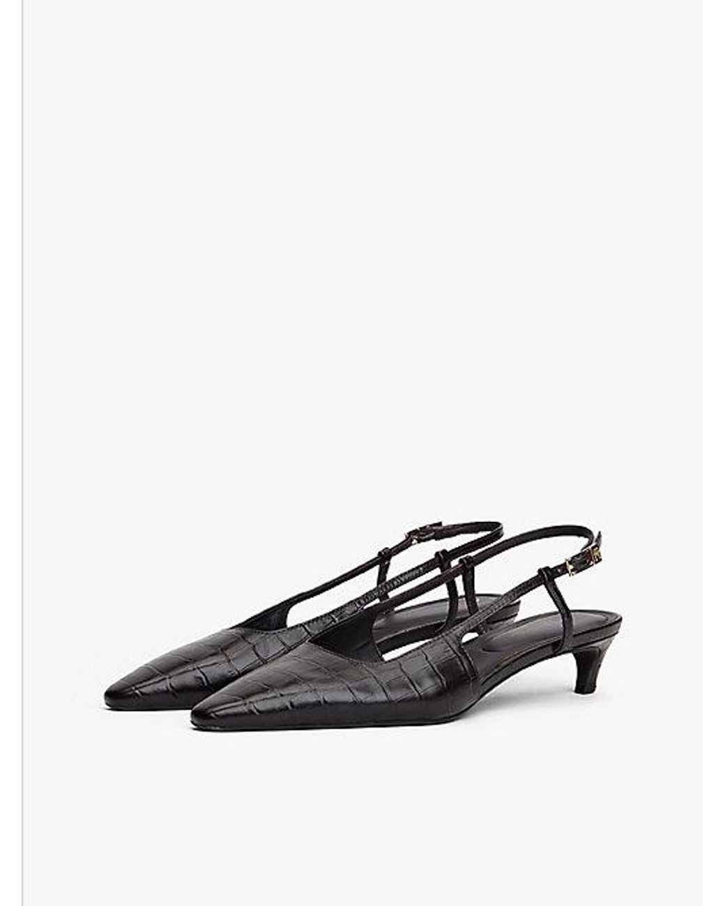 Tommy Hilfiger White Croco Print Slingback Kitten Heels With Leather