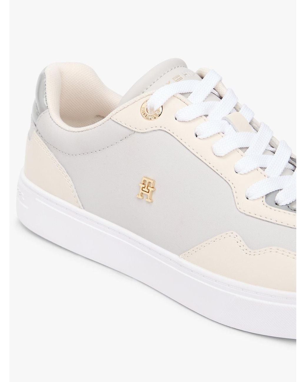 Tommy Hilfiger White Leather Mixed Texture Cupsole Trainers