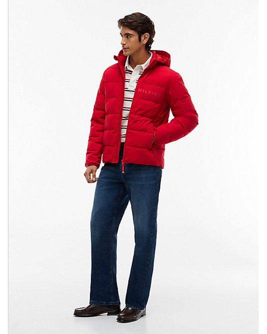 Tommy Hilfiger Red Detachable Hood Puffer Jacket for men