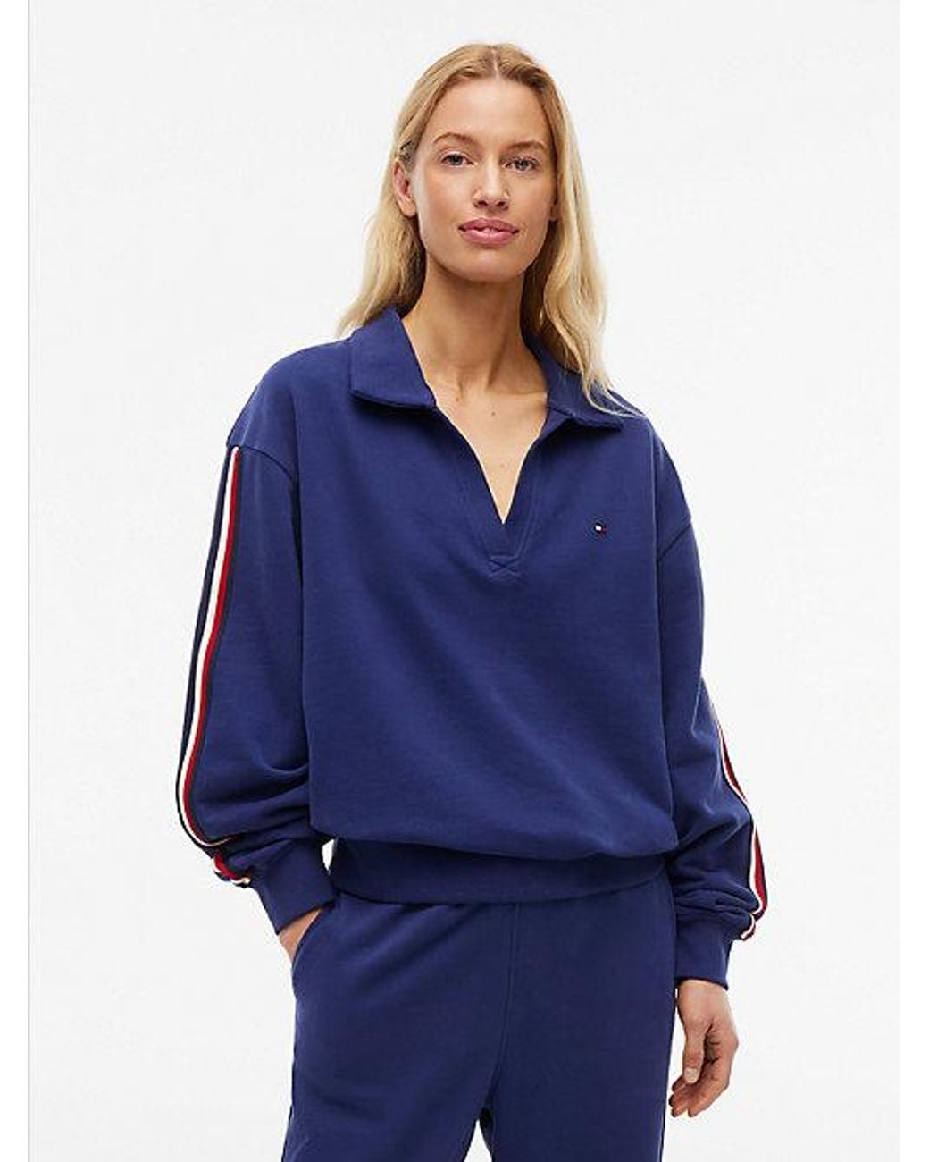 Tommy Hilfiger Blue Global Stripe Relaxed Lounge Rugby Jumper