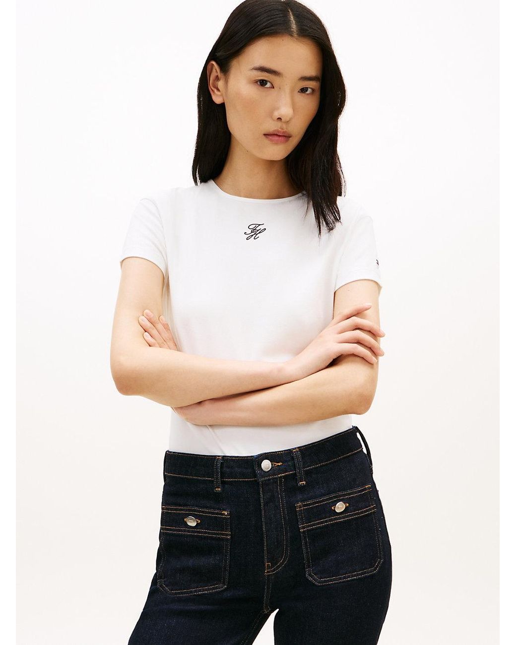 Tommy Hilfiger White Textured Logo Slim Jersey T-Shirt