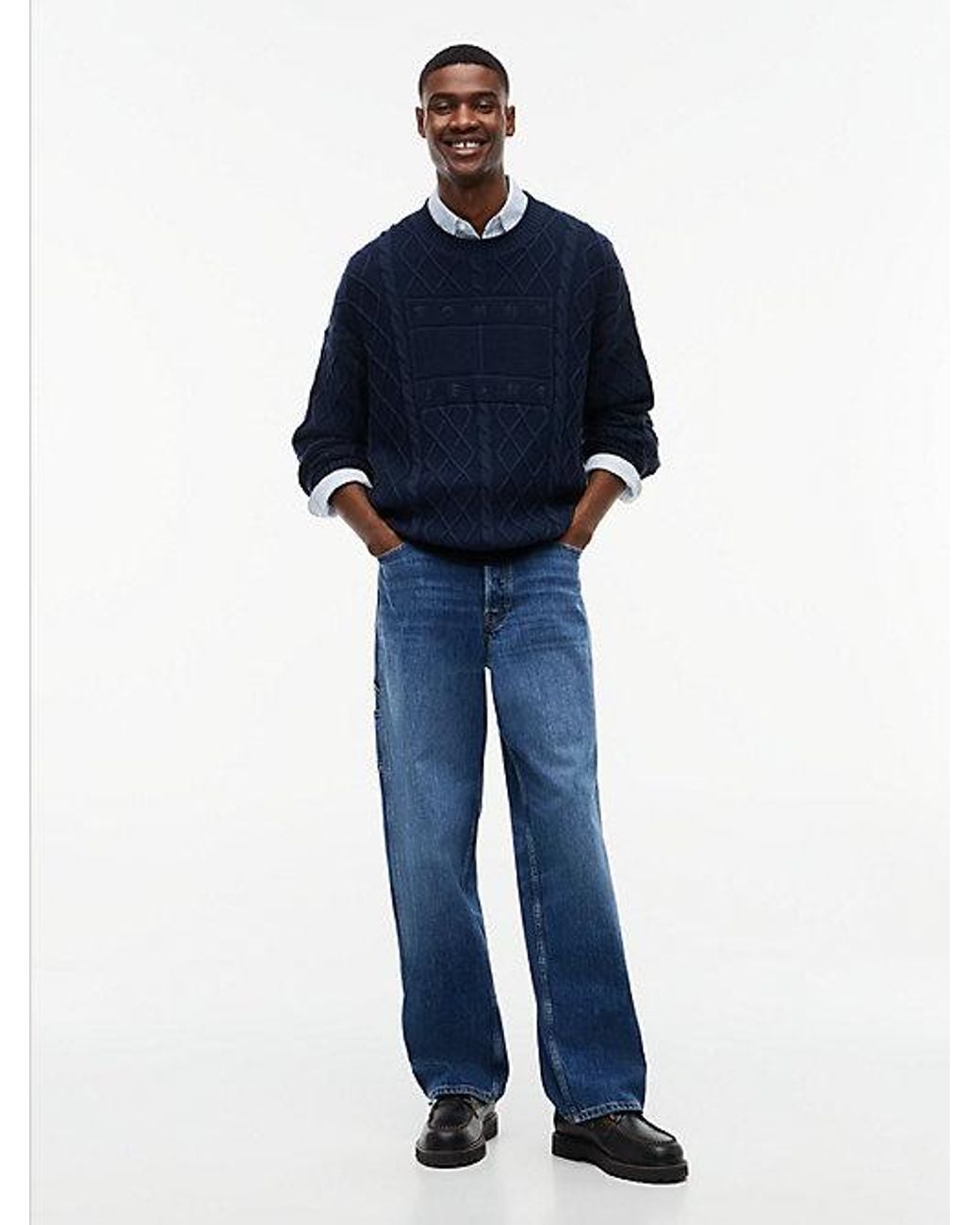 Tommy Hilfiger Blue Diamond Cable Knit Relaxed Jumper for men