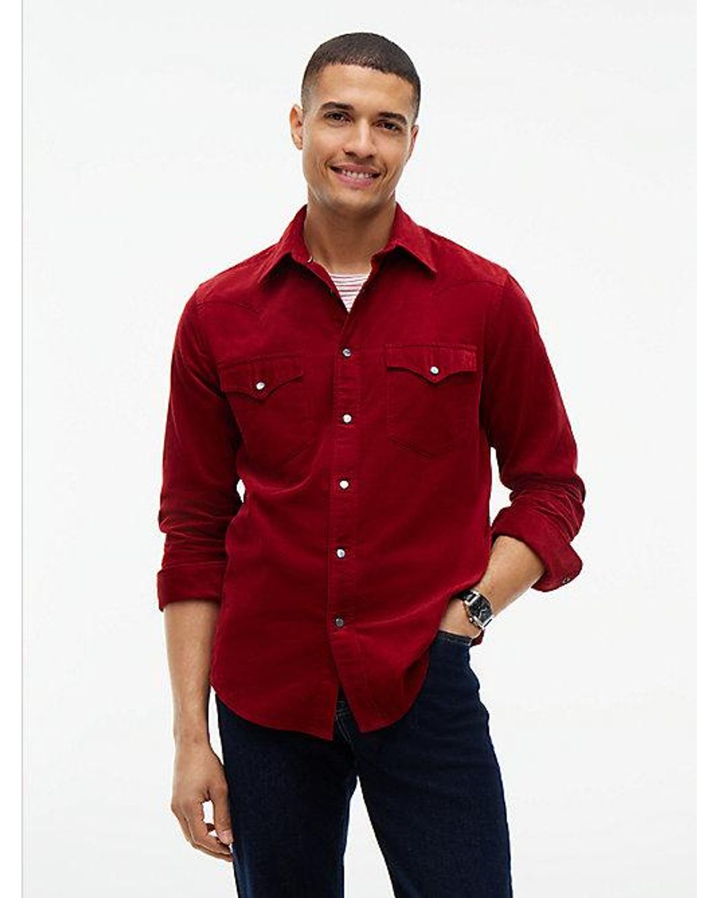 Tommy Hilfiger Red Regular Fit Western Corduroy Shirt for men