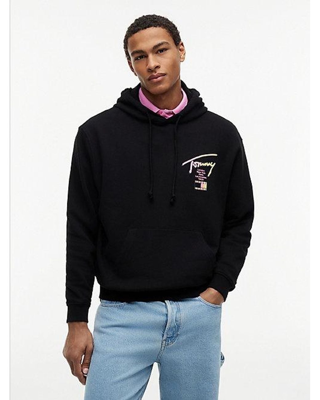 Tommy Hilfiger Black Signature Back Logo Relaxed Hoody for men