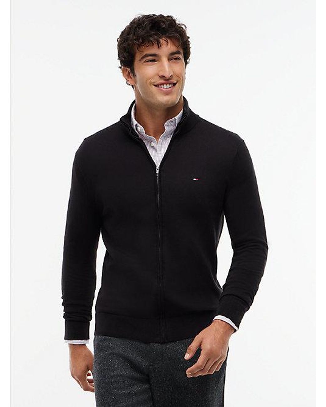 Tommy Hilfiger Black Flag Embroidery Zip Thru Mock Neck Jumper for men