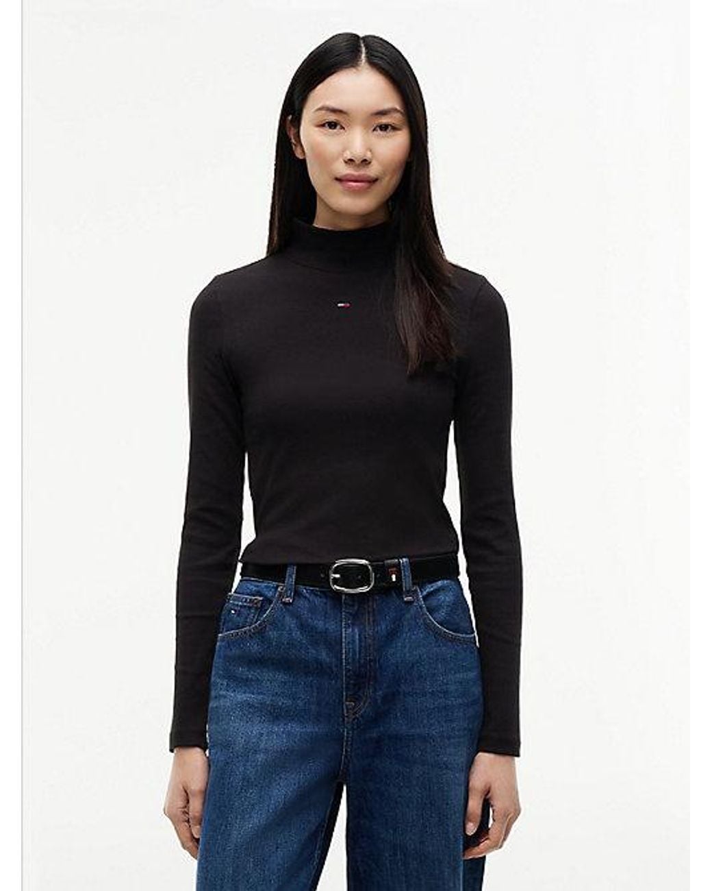 Tommy Hilfiger Blue Tommy Jeans Slim Mock Neck Long Sleeve T-Shirt