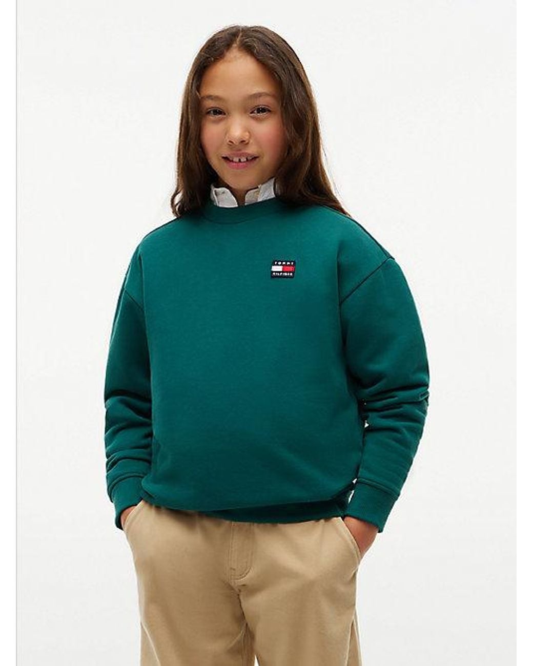 Tommy Hilfiger Green Flag Logo Relaxed Crew Neck Sweatshirt