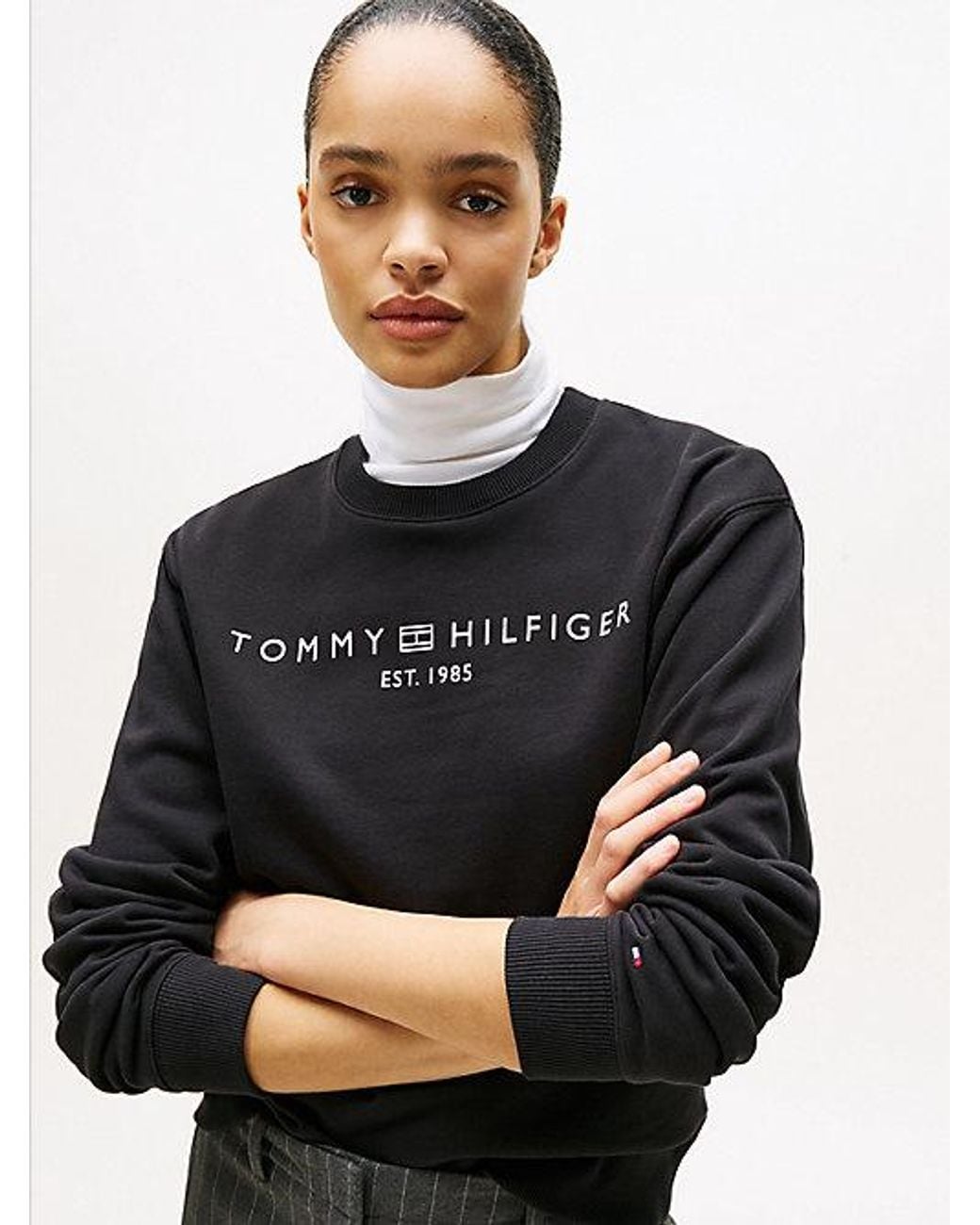 Tommy Hilfiger Black Logo Crew Neck Fleece Sweatshirt