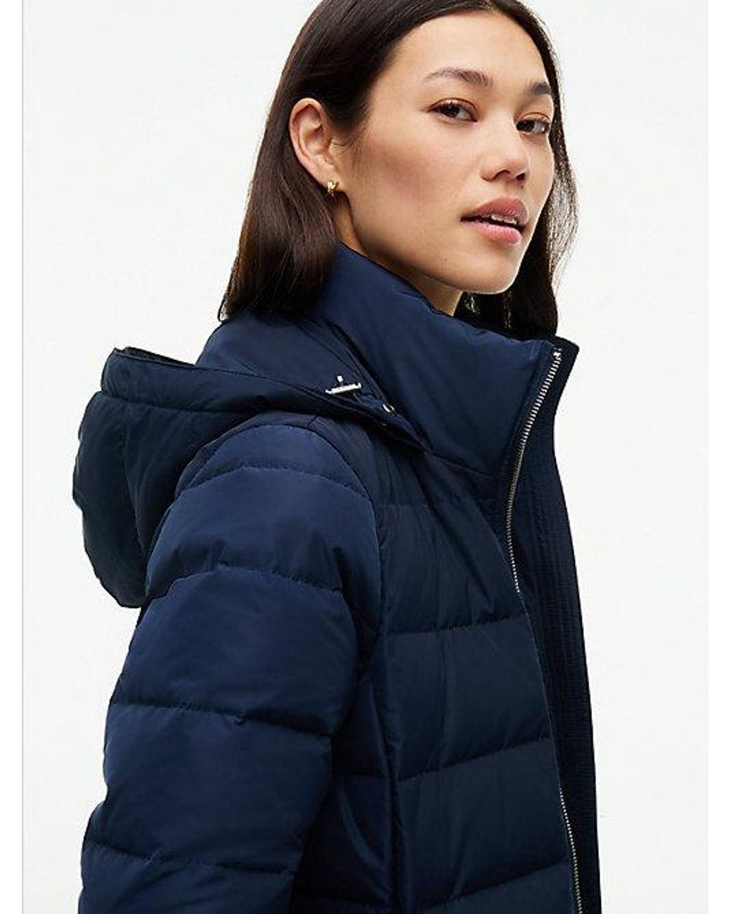 Tommy Hilfiger Blue Water Repellent Down Slim Hooded Coat