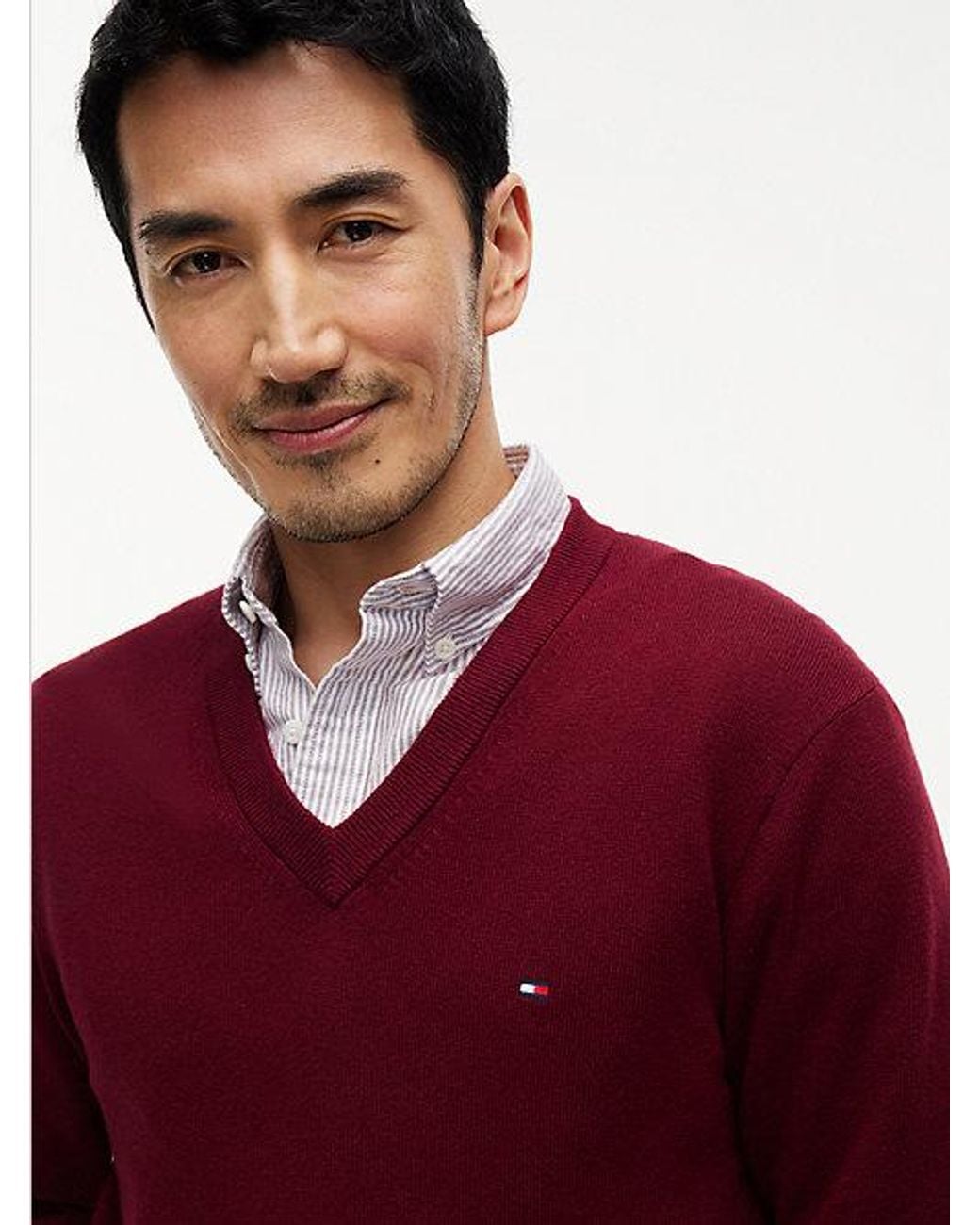 Tommy Hilfiger Red V Neck Jumper With Cashmere for men