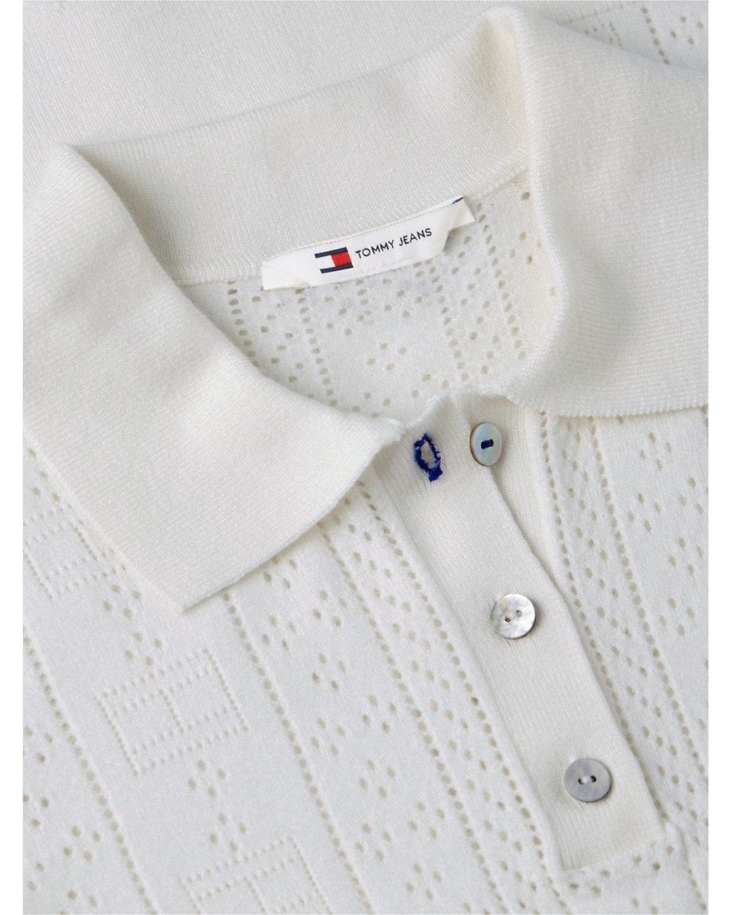 Tommy Hilfiger White Pointelle Flag Short Sleeve Polo Jumper