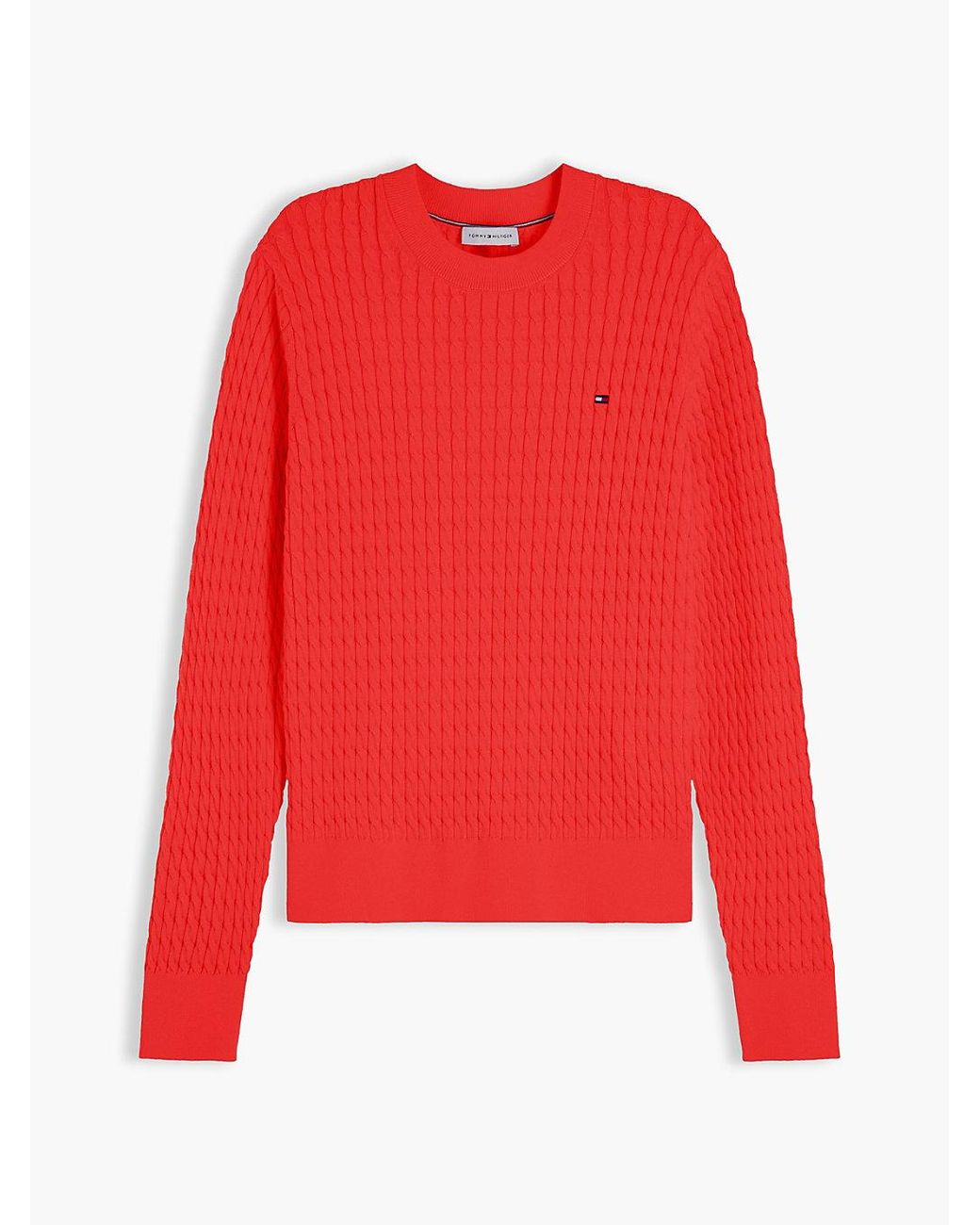 Tommy Hilfiger Red Fine Cable Knit Crew Neck Jumper