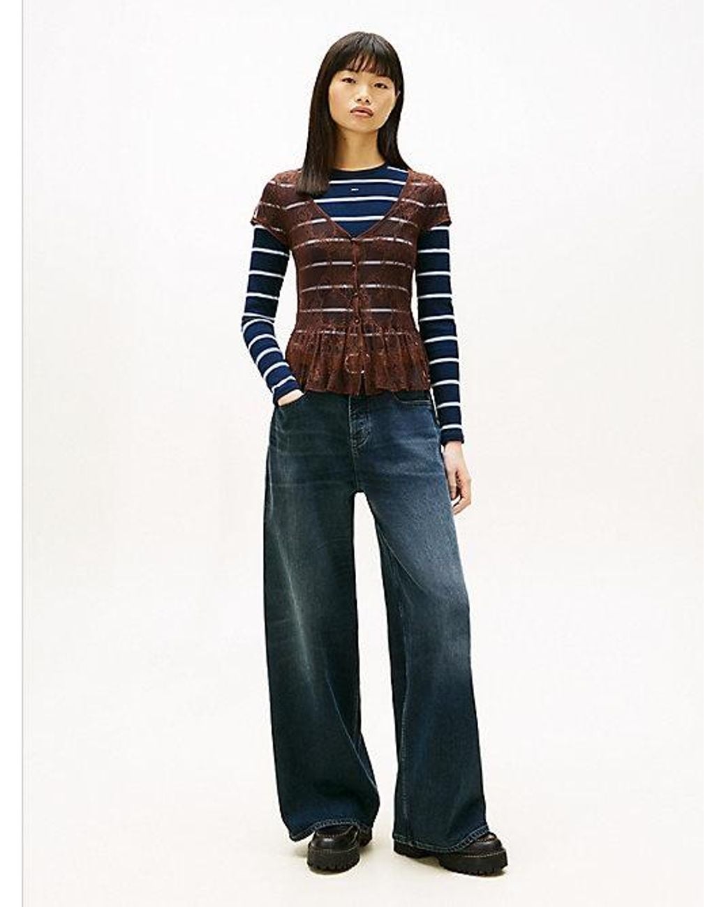 Tommy Hilfiger Blue Mid Rise Loose Wide Leg Jeans