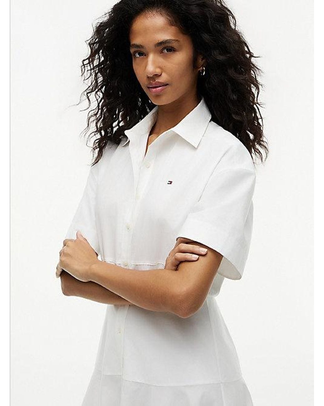 Tommy Hilfiger White Fit And Flare Poplin Midi Shirt Dress