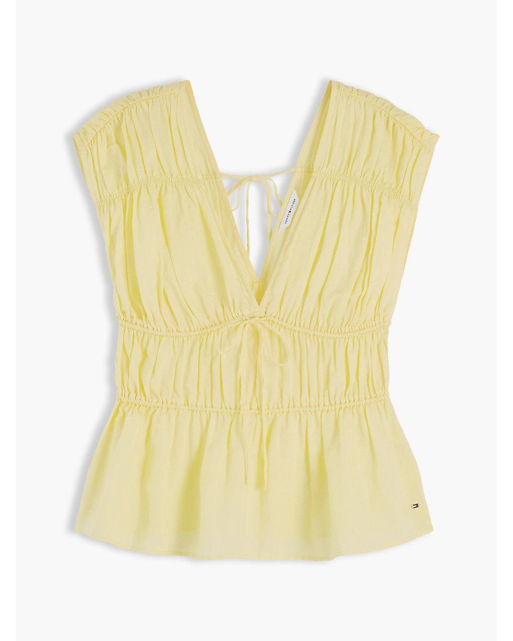 Tommy Hilfiger Yellow Regular Fit Sleeveless Smock Blouse With Linen