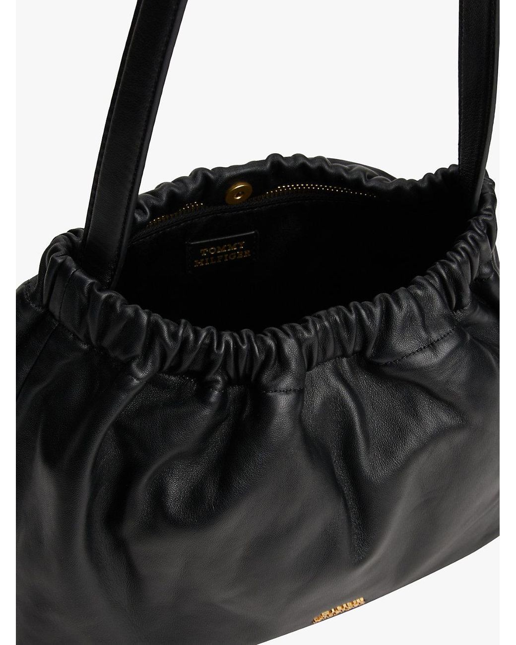Tommy Hilfiger Black Soft Leather Logo Plaque Shoulder Bag