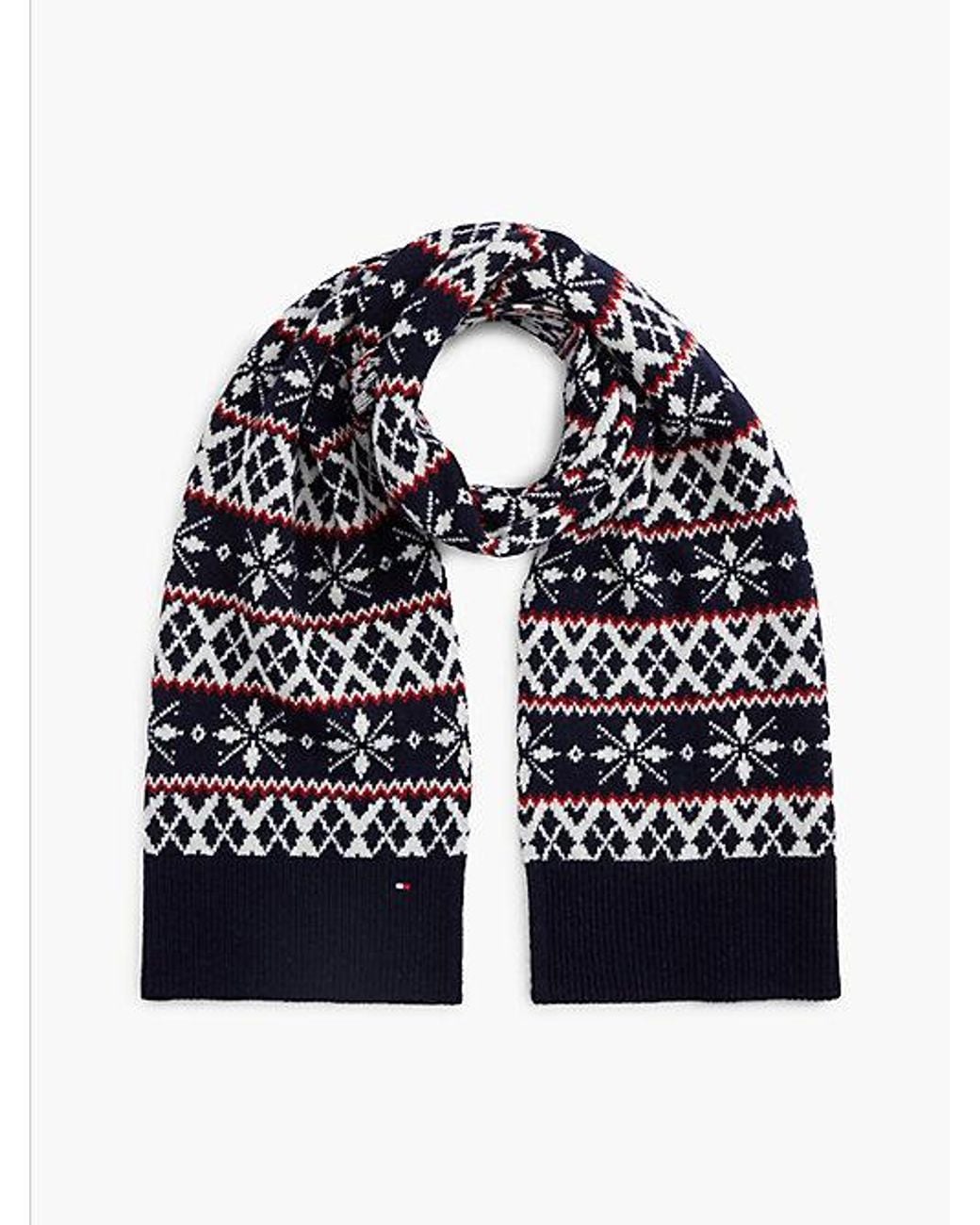 Tommy Hilfiger Blue Th Flag Lambswool Blend Fair Isle Scarf for men
