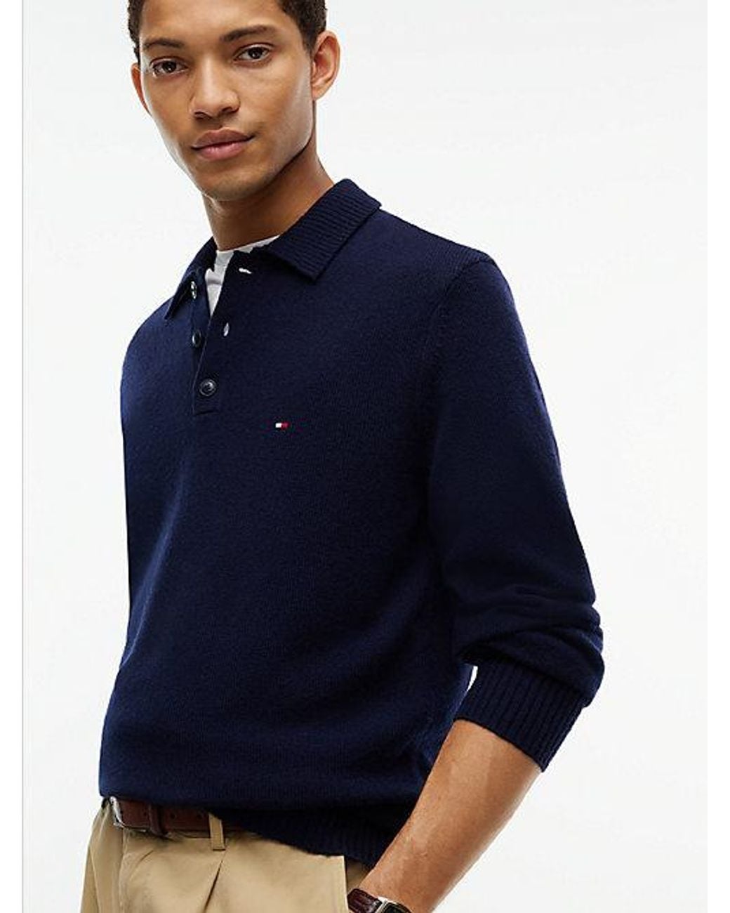 Tommy Hilfiger Blue Pure Lambswool Polo Jumper for men
