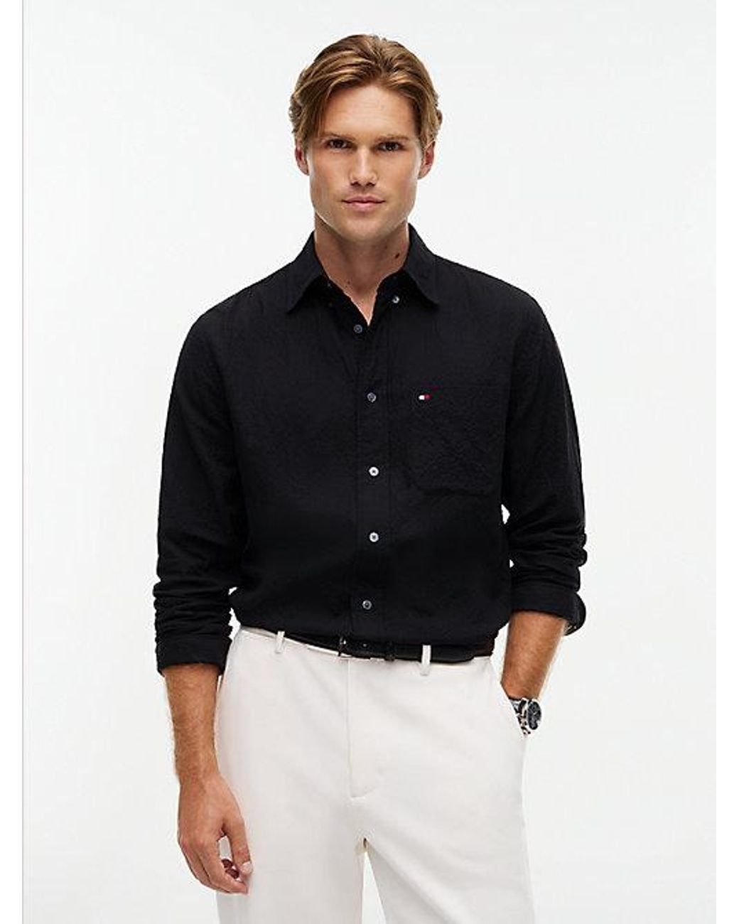 Tommy Hilfiger Black Relaxed Fit Soft Textured Shirt for men