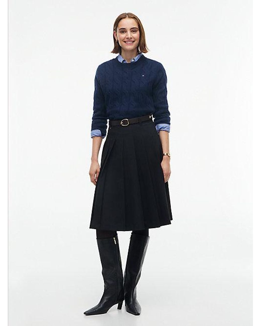 Tommy Hilfiger Blue Metal Flag Pleated Skirt