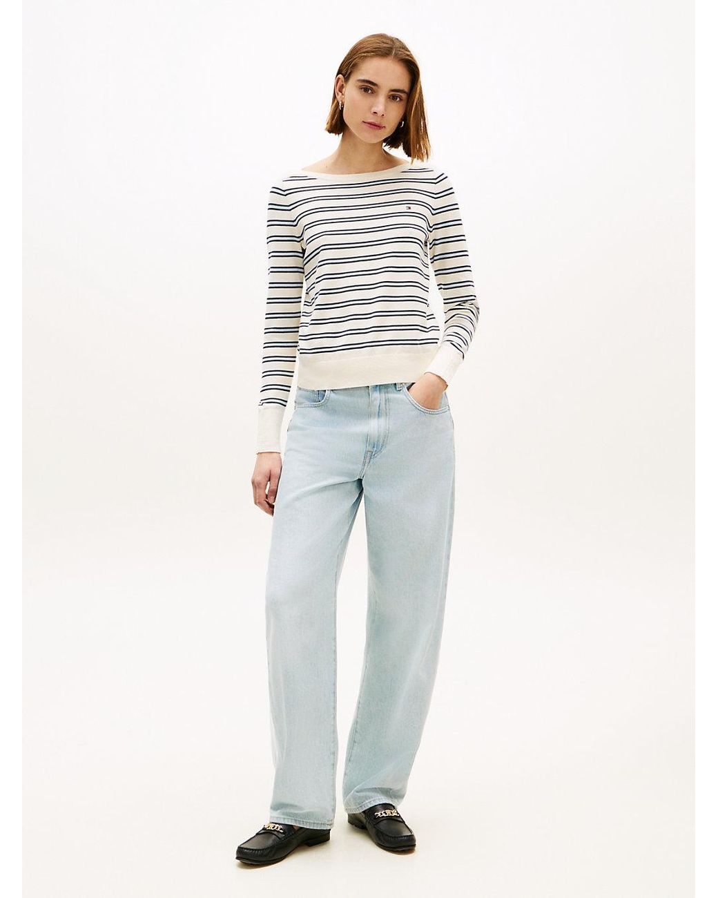Tommy Hilfiger Blue Gold-tone Button Jersey Boat Neck Jumper