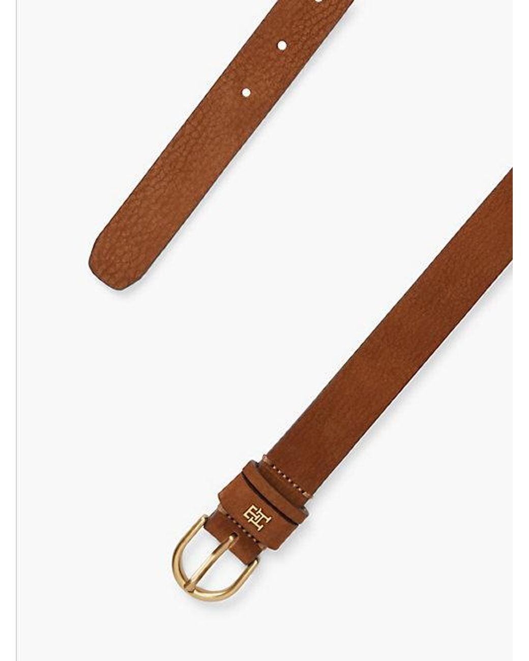 Tommy Hilfiger Brown Leather Rounded Brass Buckle Belt