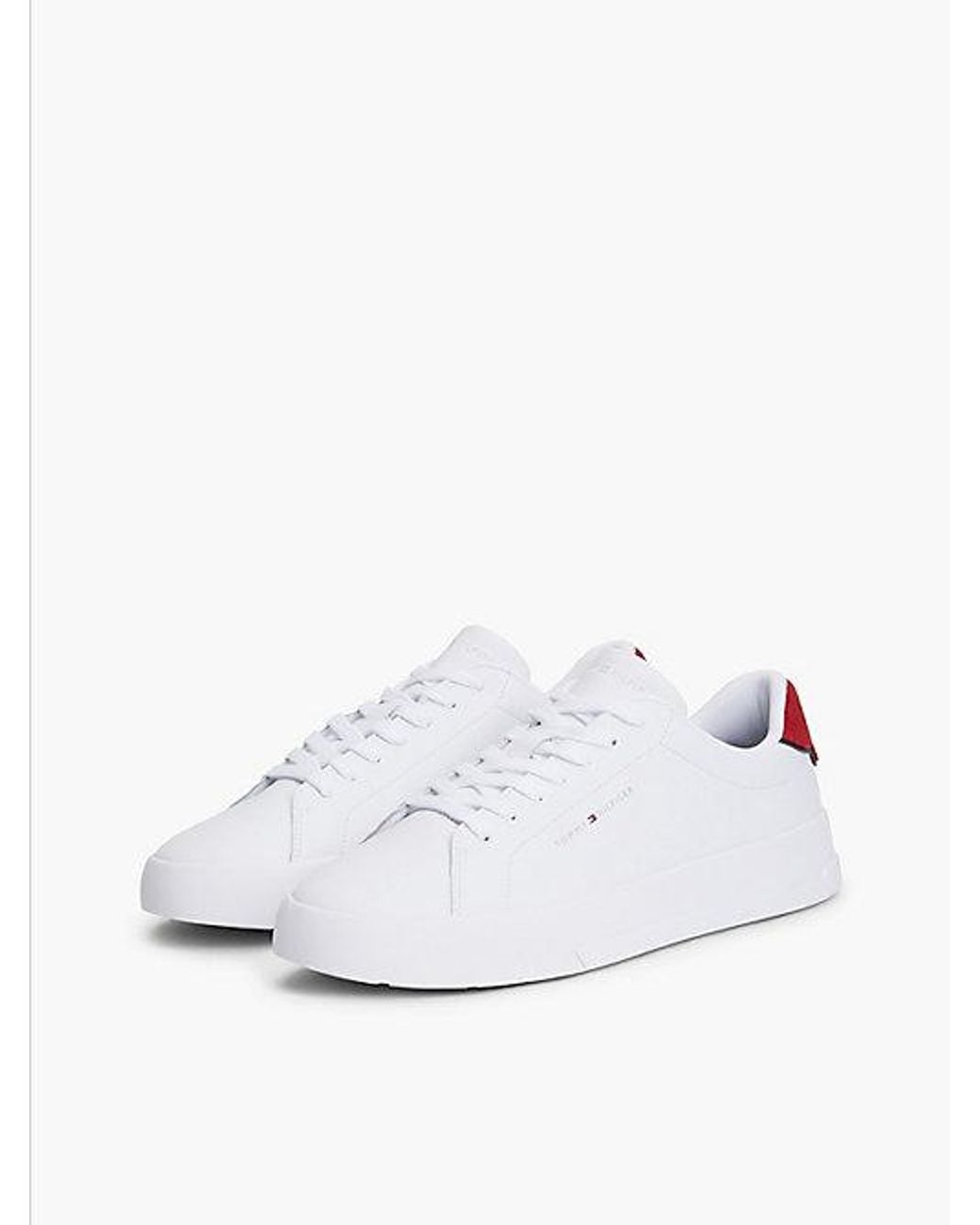 Tommy Hilfiger White Contrast Heel Court Trainers With Leather for men