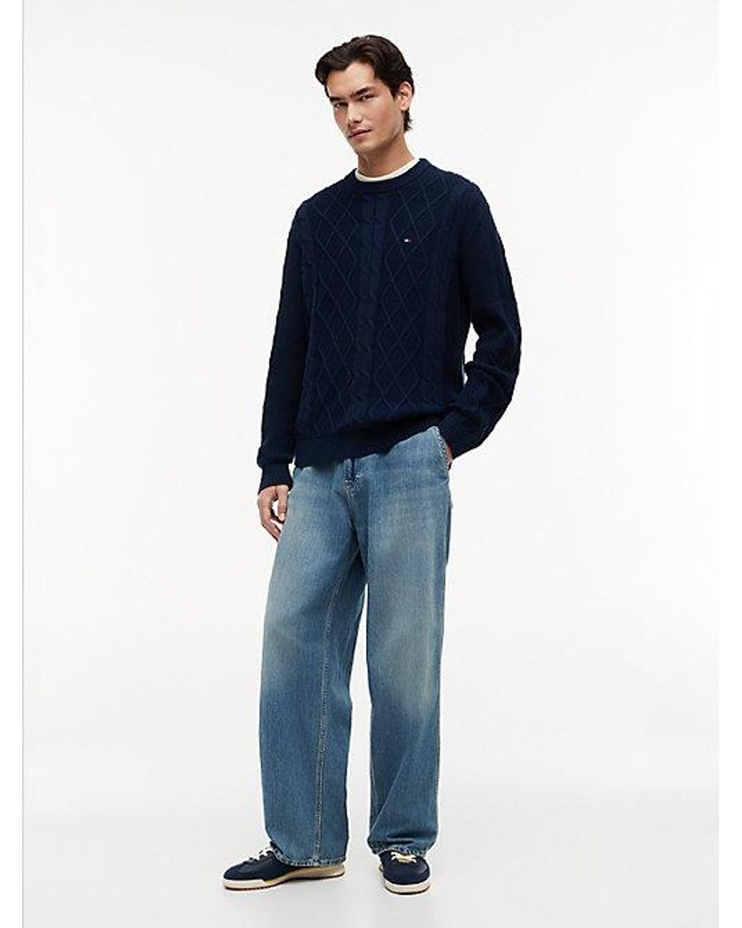 Tommy Hilfiger Blue Tommy Flag Cable Knit Jumper for men